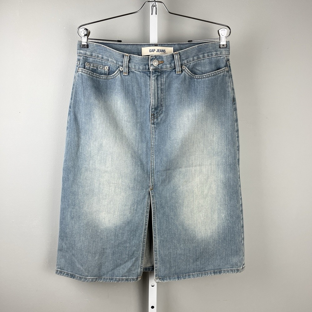 Vintage Y2K GAP Jeans Denim Slit Skirt Womens 10 Classic USA‎ 100% Cotton